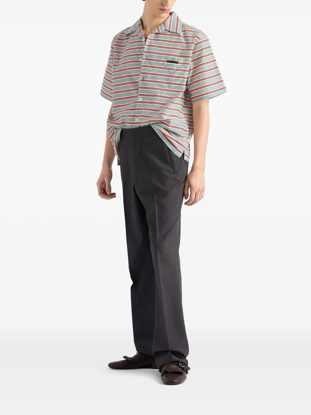 Prada Gestreept bowlingshirt - Blauw