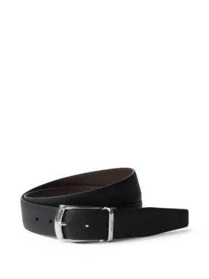 PRADA 黒レザーベルト バックルストライプデザインシルバーカラー85 34 Prada（プラダ）メンズ ベルト - FARFETCH