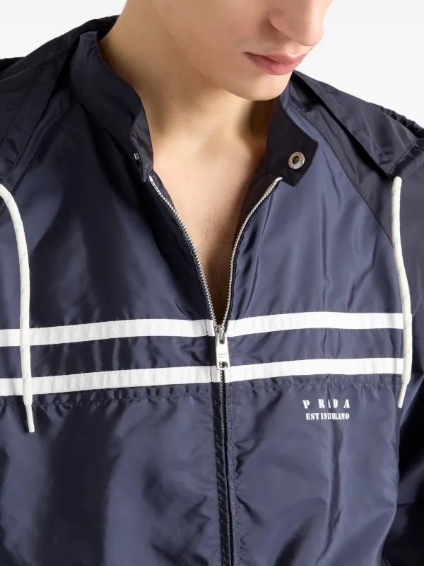 Prada stripe-detail Hooded Jacket | Blue | FARFETCH