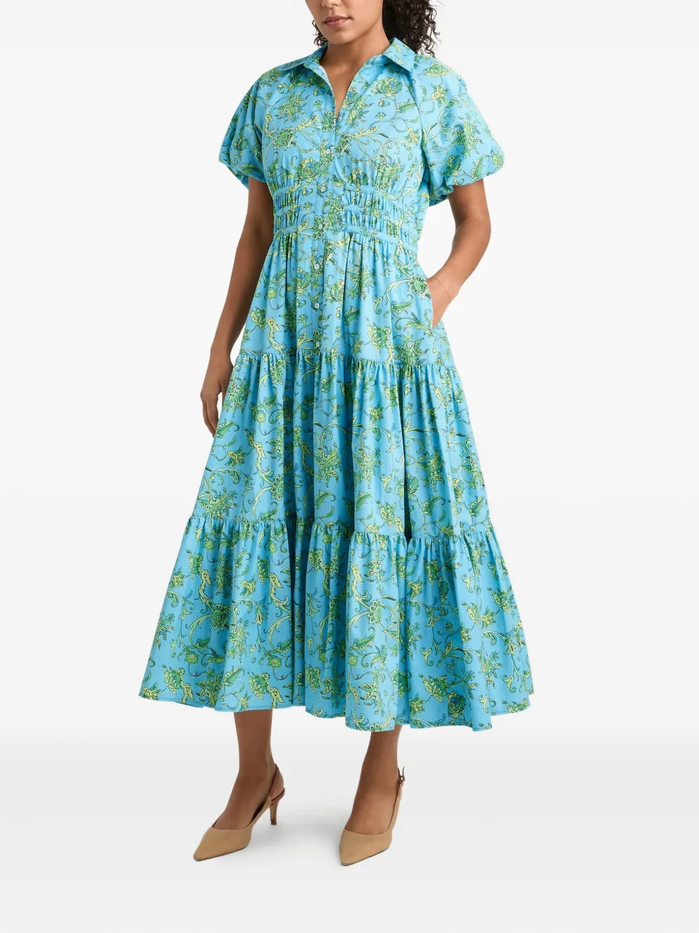Cinq A Sept puff-sleeve tiered dress - Blauw