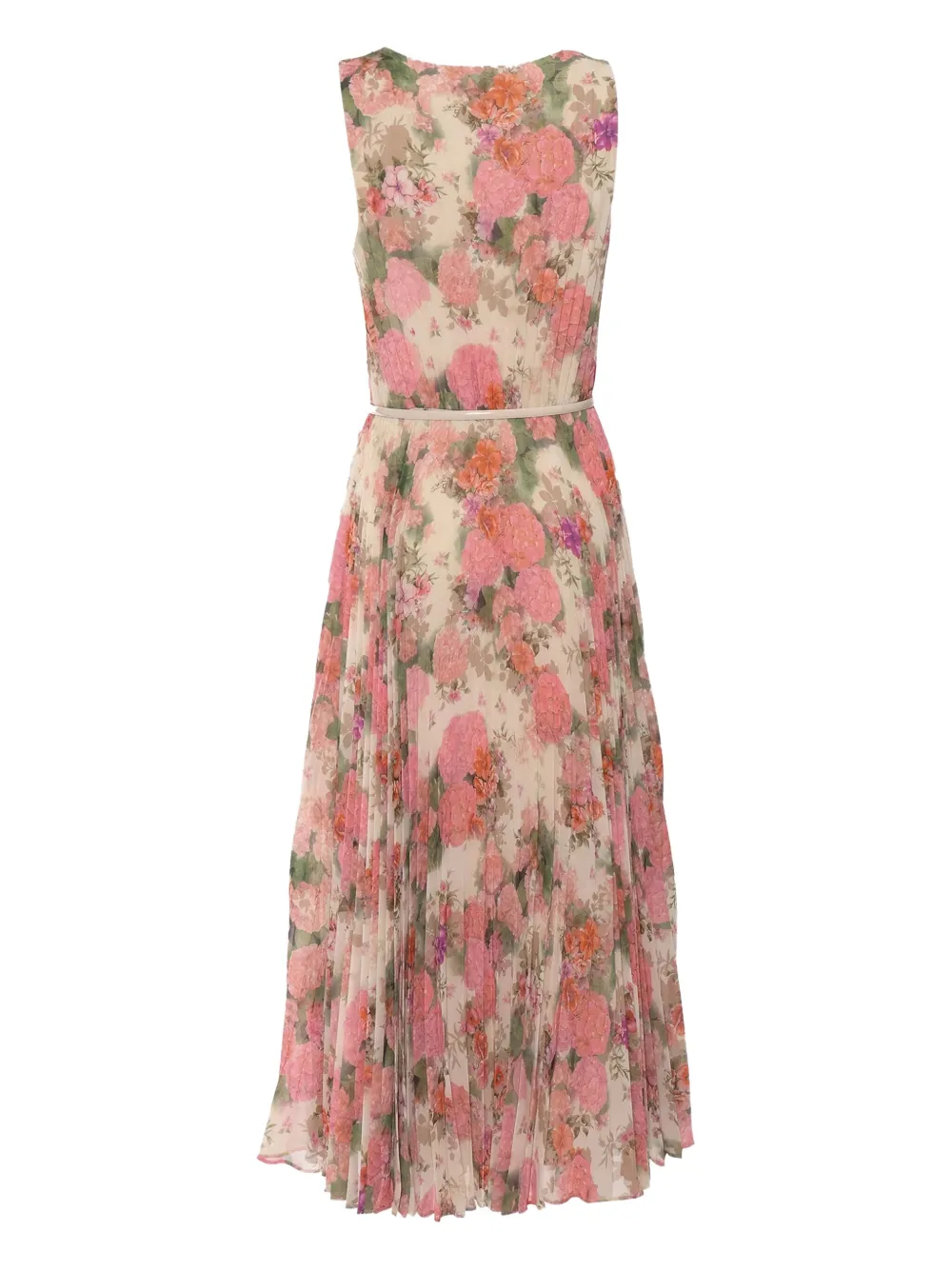Max Mara Floral Midi Dress With V-neckline And Pleated Skirt In Multi