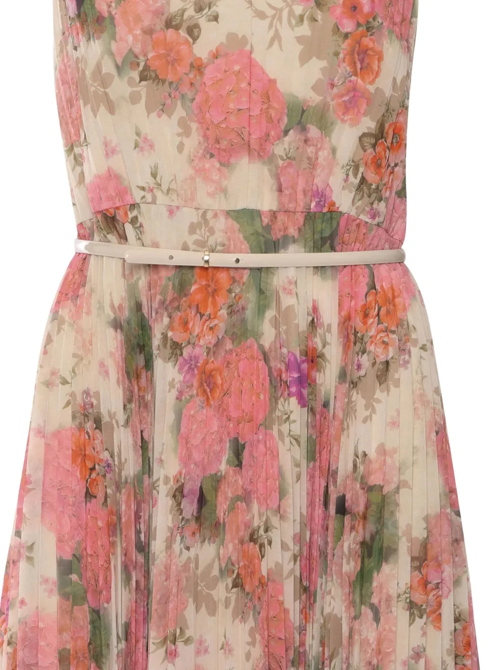 Max Mara Floral Midi Dress With V-neckline And Pleated Skirt In Multi