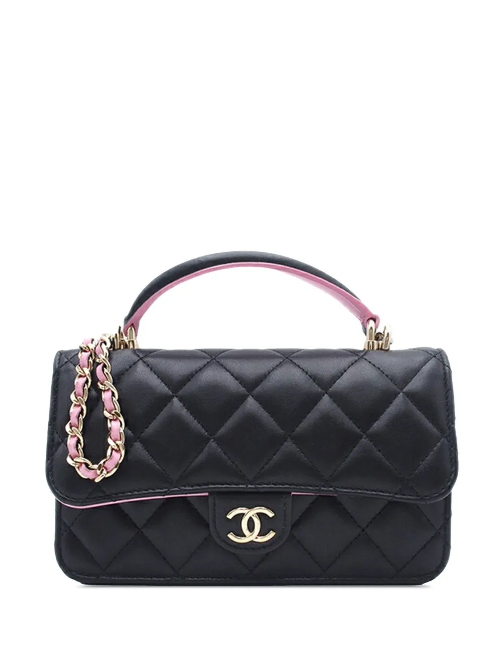 CHANEL Pre-Owned 2021-2024 Bicolor Quilted Lambskin Top Handle Phone Holder with Chain satchel | Pink | Image 1