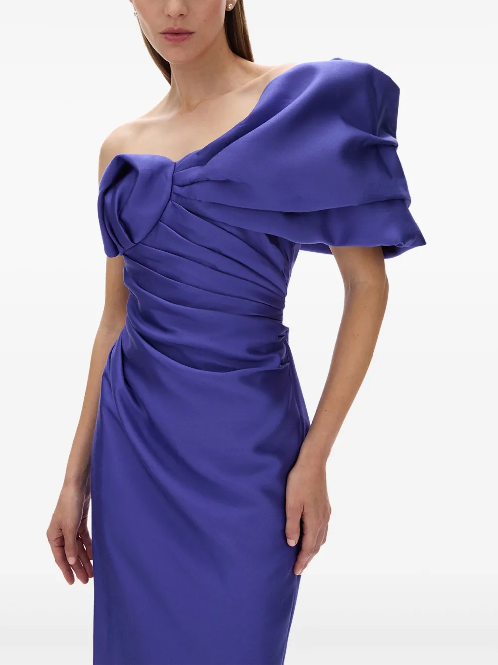 Rachel Gilbert Marlo off-shoulder avondjurk met ruches Paars