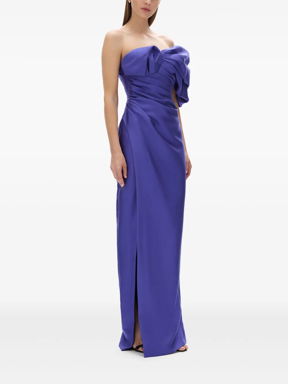 Rachel Gilbert Marlo off-shoulder avondjurk met ruches Paars