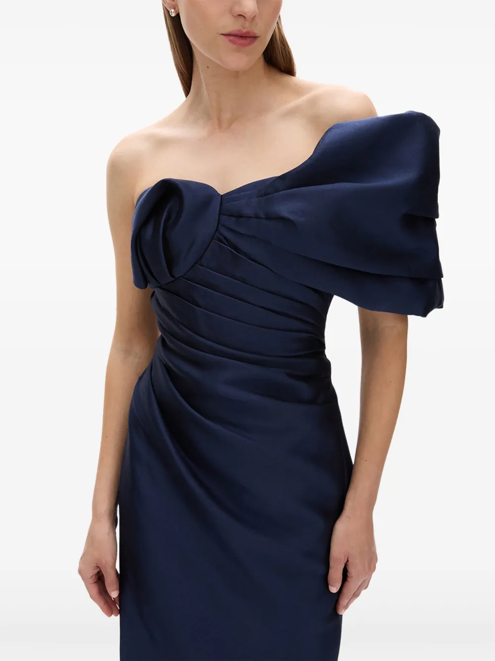 Rachel Gilbert Marlo Ruched Strapless Gown In Blue