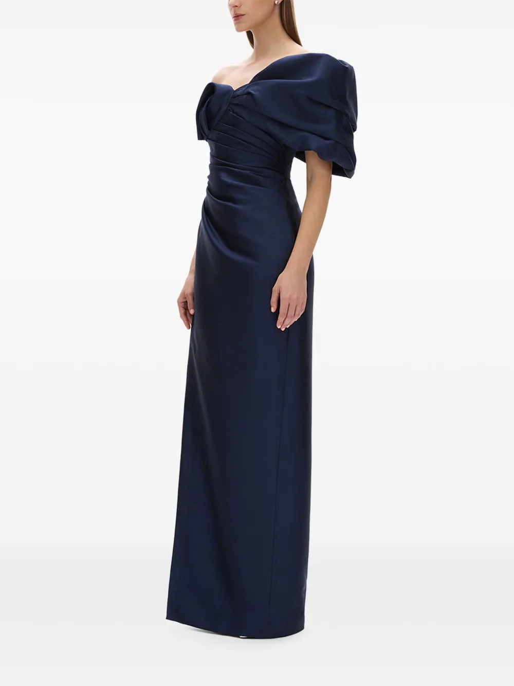 Rachel Gilbert Marlo Ruched Strapless Gown In Blue