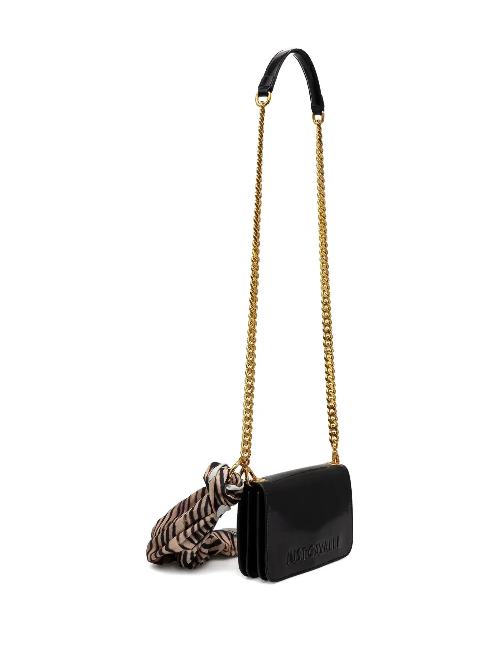Just Cavalli Crossbodytas met logoplakkaat en kettingband Zwart