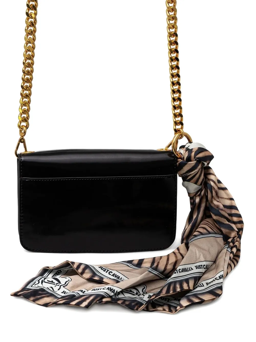 Just Cavalli Crossbodytas met logoplakkaat en kettingband Zwart