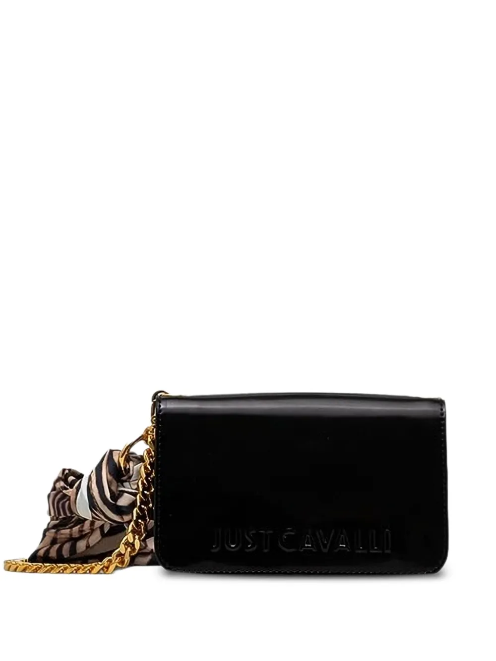 Just Cavalli Crossbodytas met logoplakkaat en kettingband Zwart
