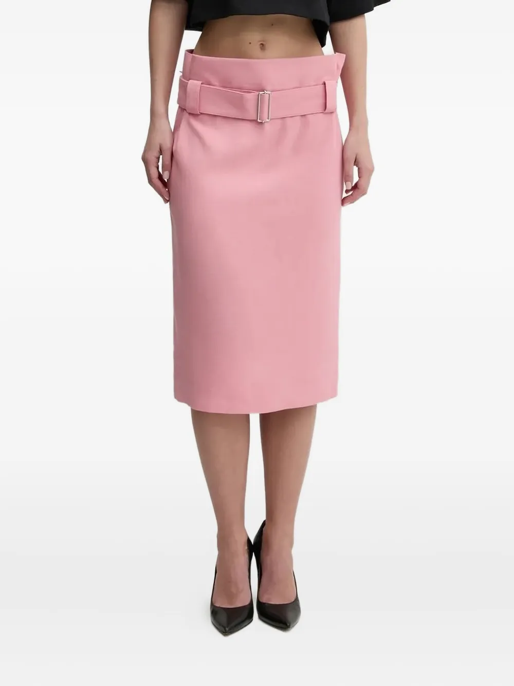 Msgm Belted Midi Skirt In Pink