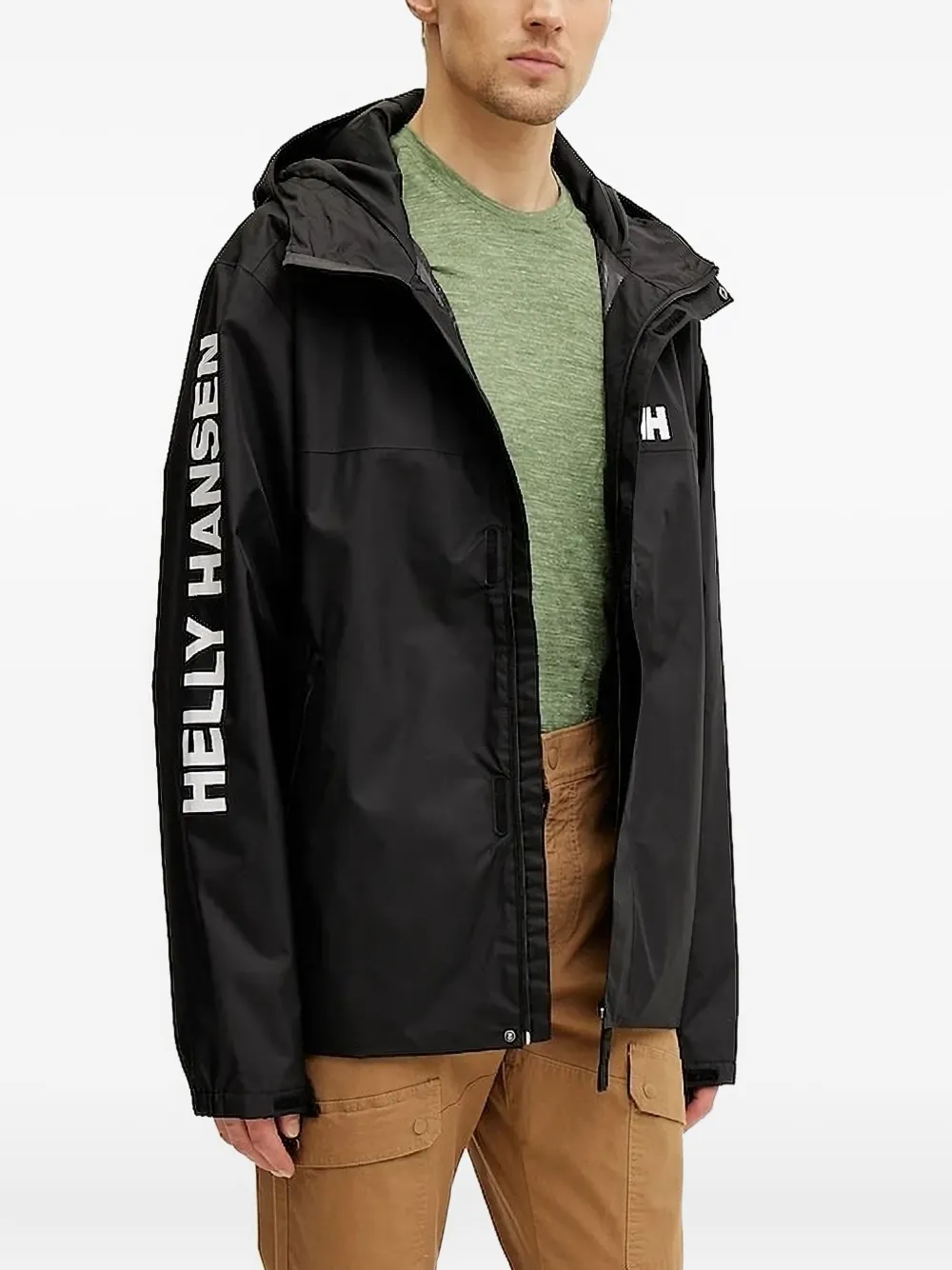 Helly Hansen logo-sleeve hooded jacket Zwart