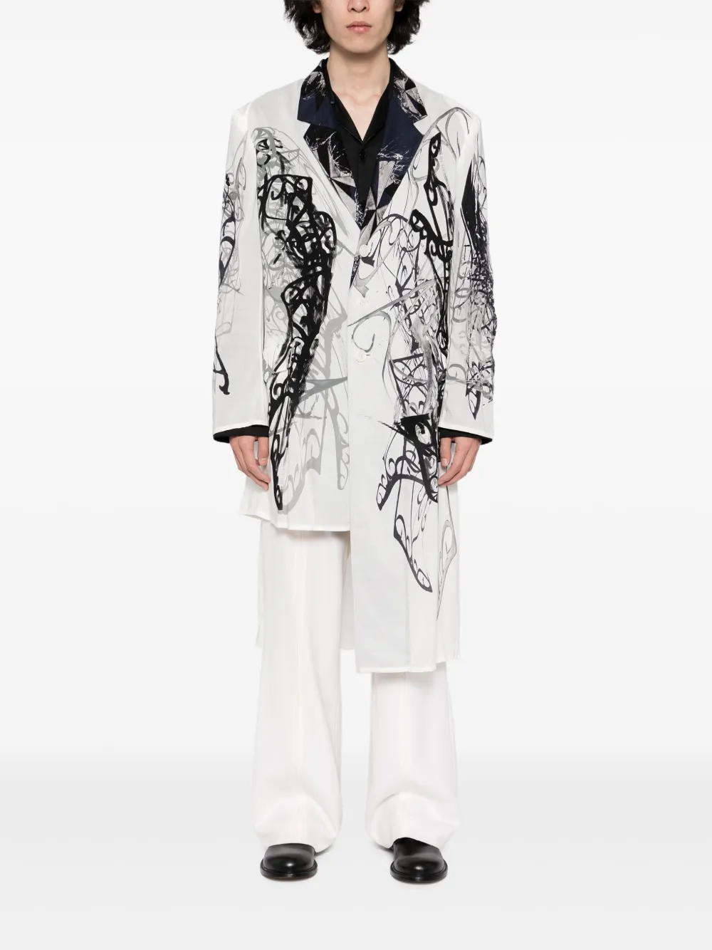 Yohji Yamamoto graphic-print coat | Single Breasted Coats | Image 2
