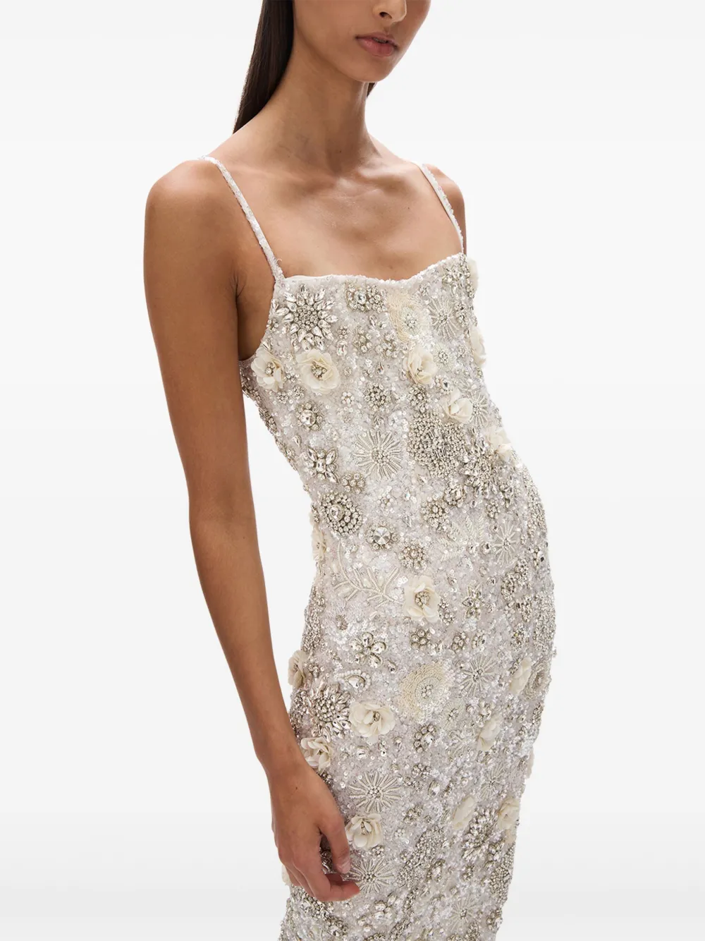 Rachel Gilbert Francesca Floral-embroidered Midi Dress In Neutral