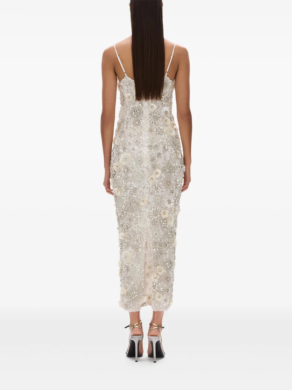 Rachel Gilbert Francesca Floral-embroidered Midi Dress In Neutral