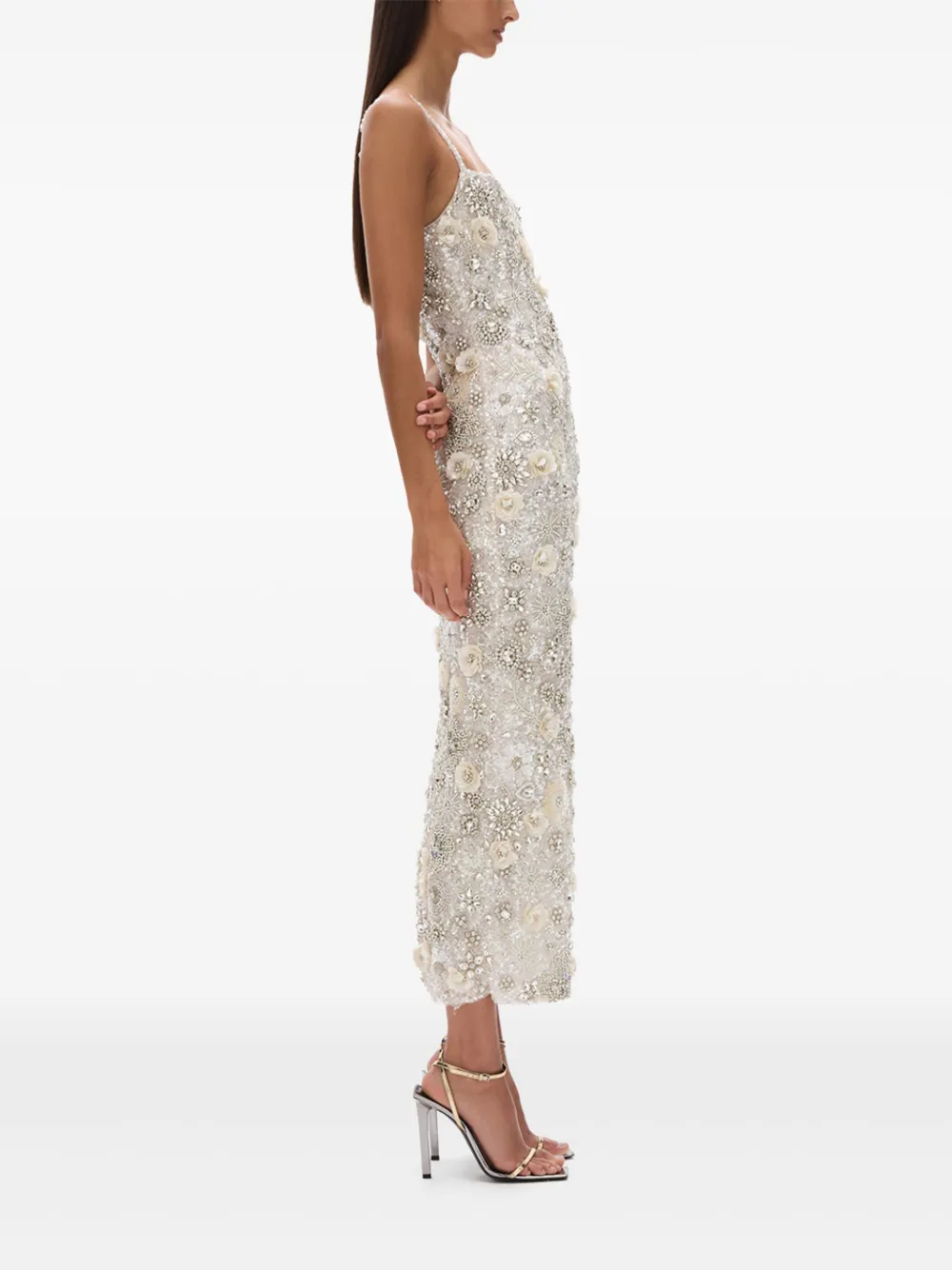 Rachel Gilbert Francesca Floral-embroidered Midi Dress In Neutral