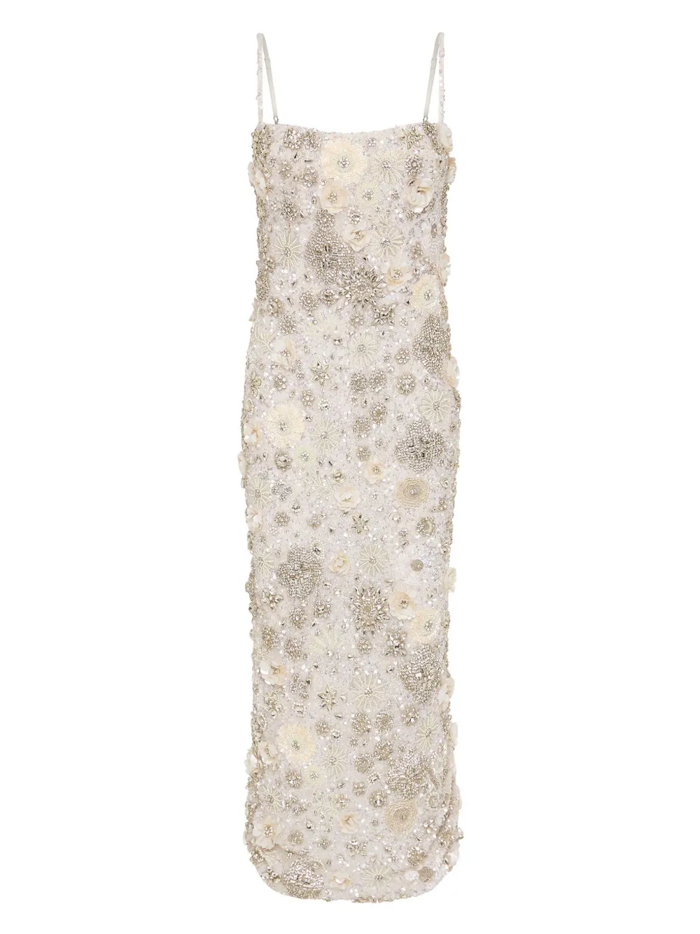 Rachel Gilbert Francesca Floral-embroidered Midi Dress In Neutral