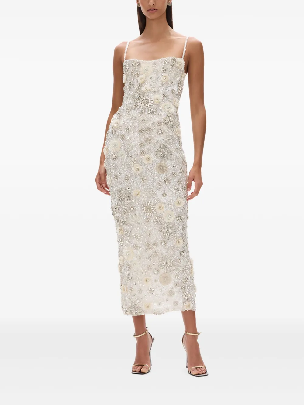 Rachel Gilbert Francesca midi-jurk met geborduurde bloemen - Beige