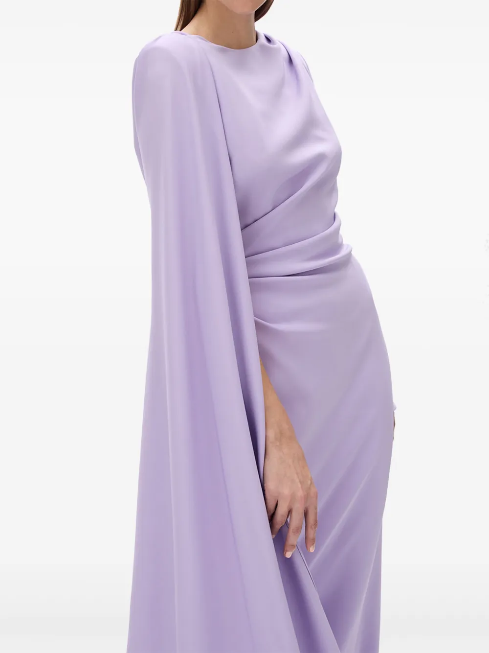 Rachel Gilbert Avondjurk met asymmetrische mouwen Paars