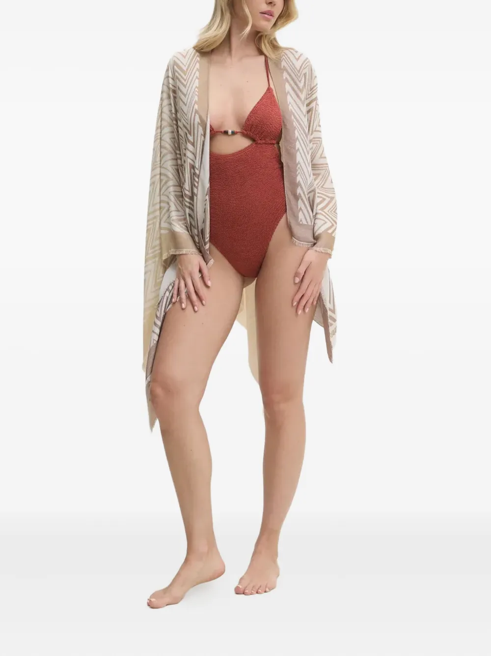 Missoni zigzag-pattern fringed poncho Beige