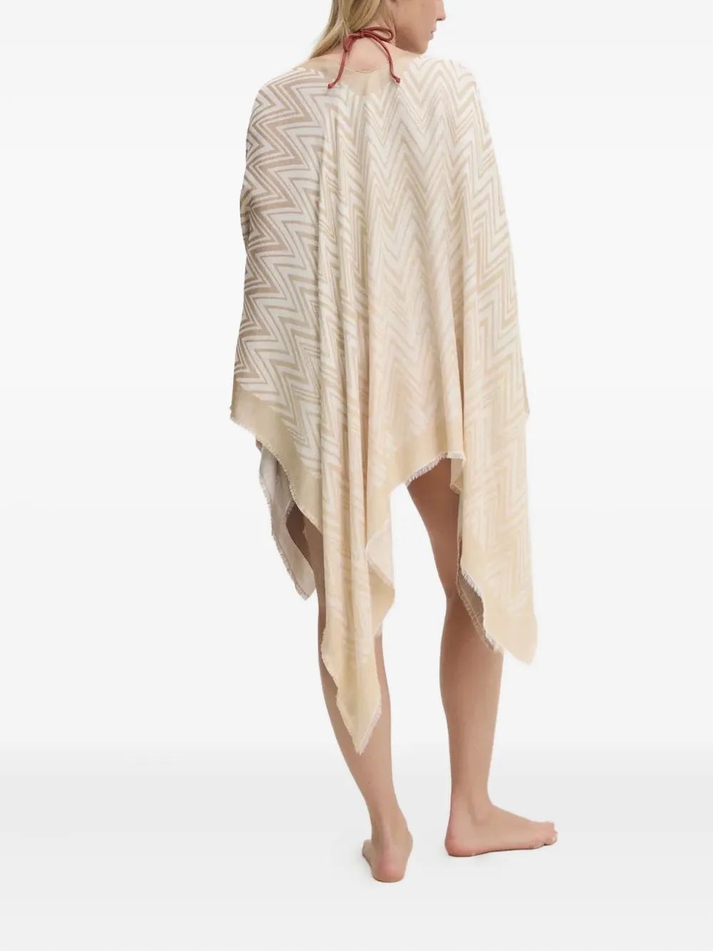 Missoni Poncho met franje en zigzag patroon Beige