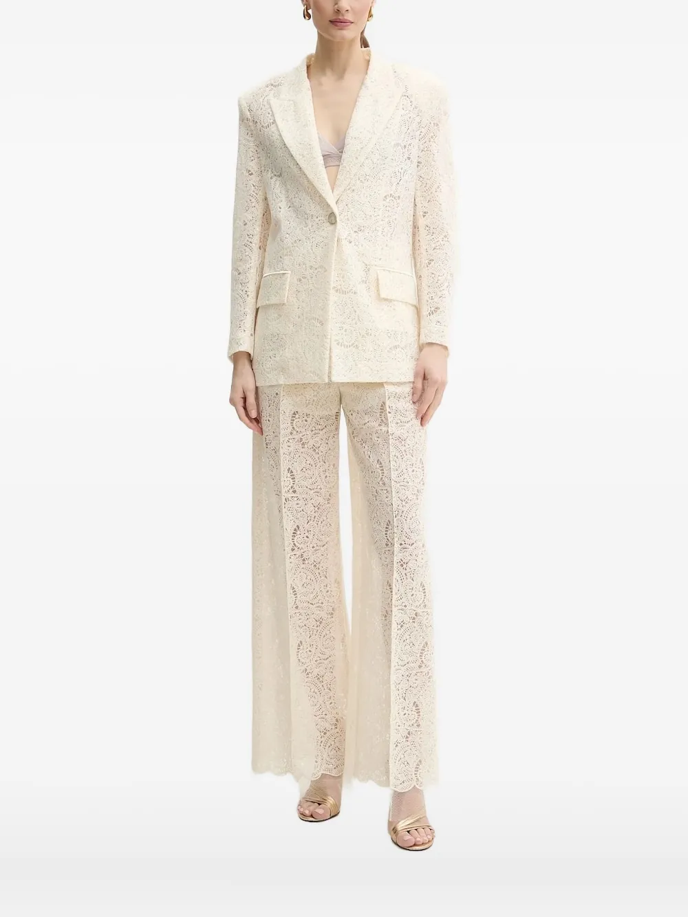 Simona Corsellini Lace-insert Single-breasted Blazer In White