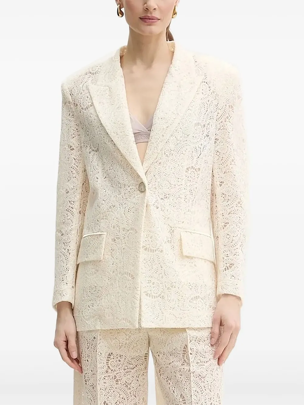 SIMONA CORSELLINI Blazer met enkele rij knopen en kanten vlakken Beige