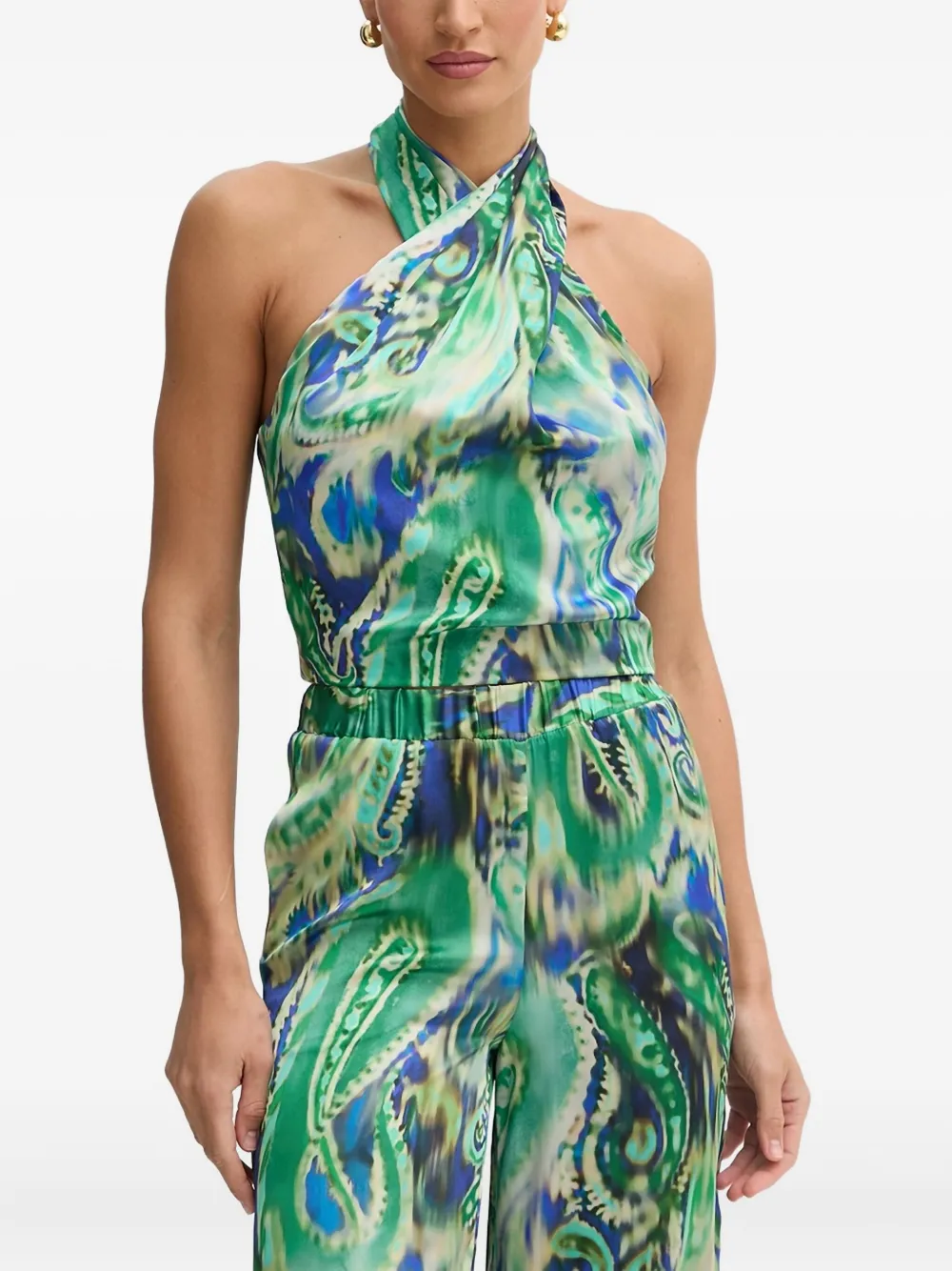 SIMONA CORSELLINI paisley-pattern halterneck blouse - Groen