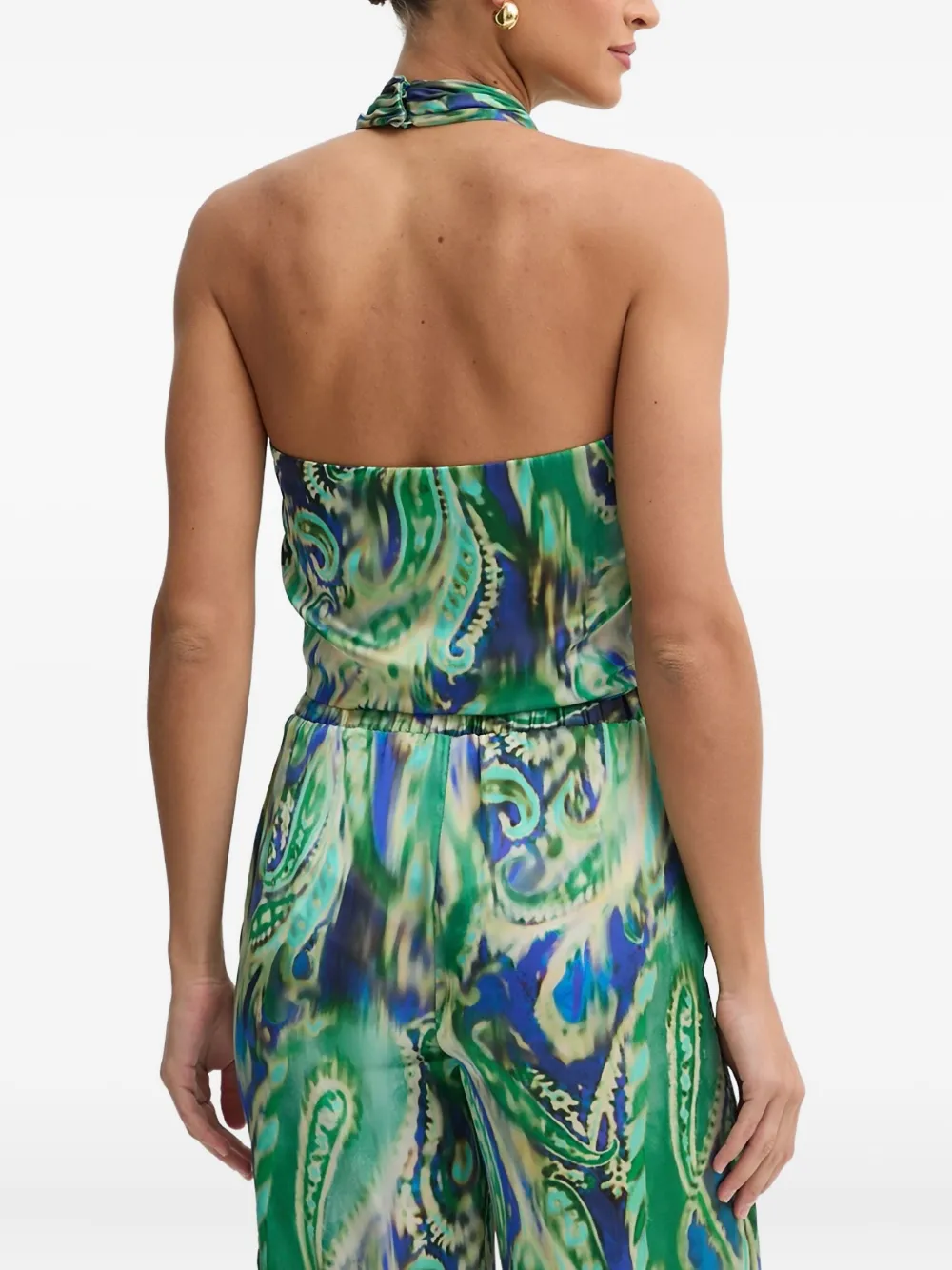 Simona Corsellini Paisley-pattern Halterneck Blouse In Green