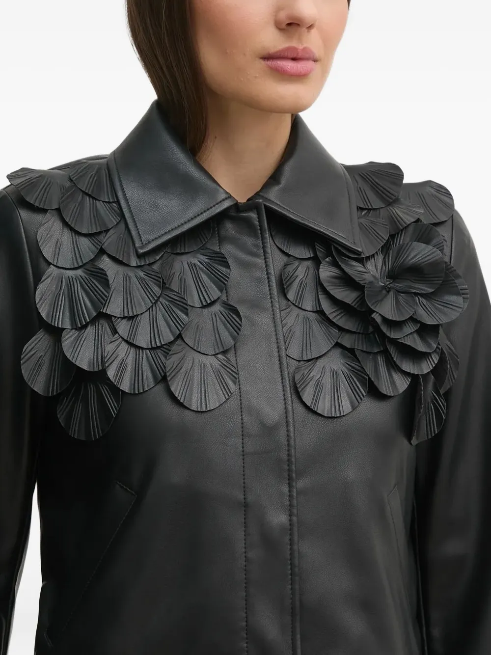 Sisley Paris Floral-embellished Leather Jacket In Multi