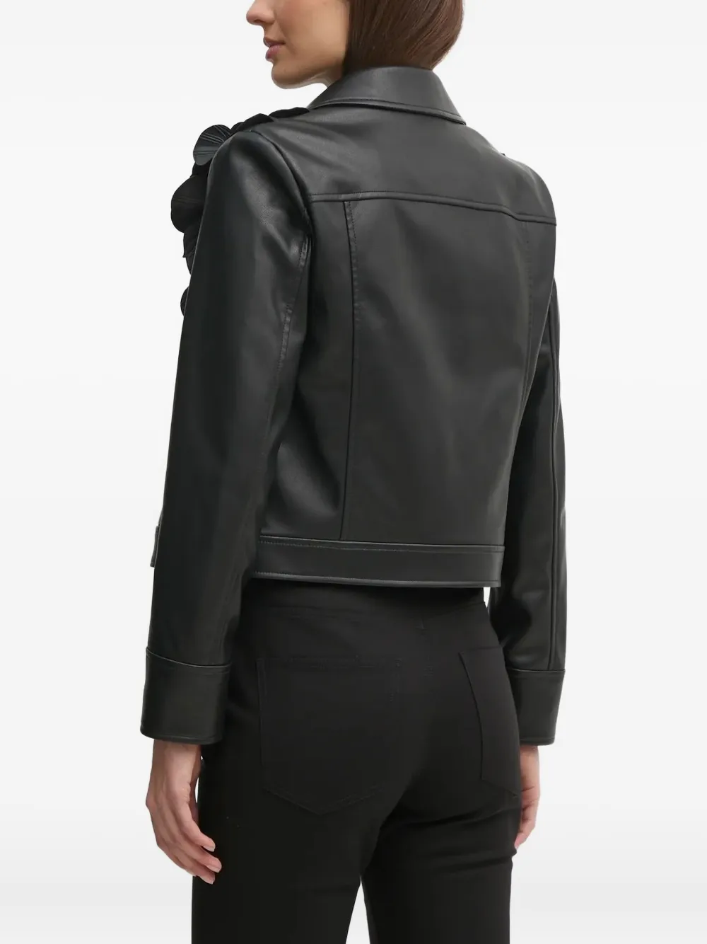 Sisley Paris Floral-embellished Leather Jacket In Multi