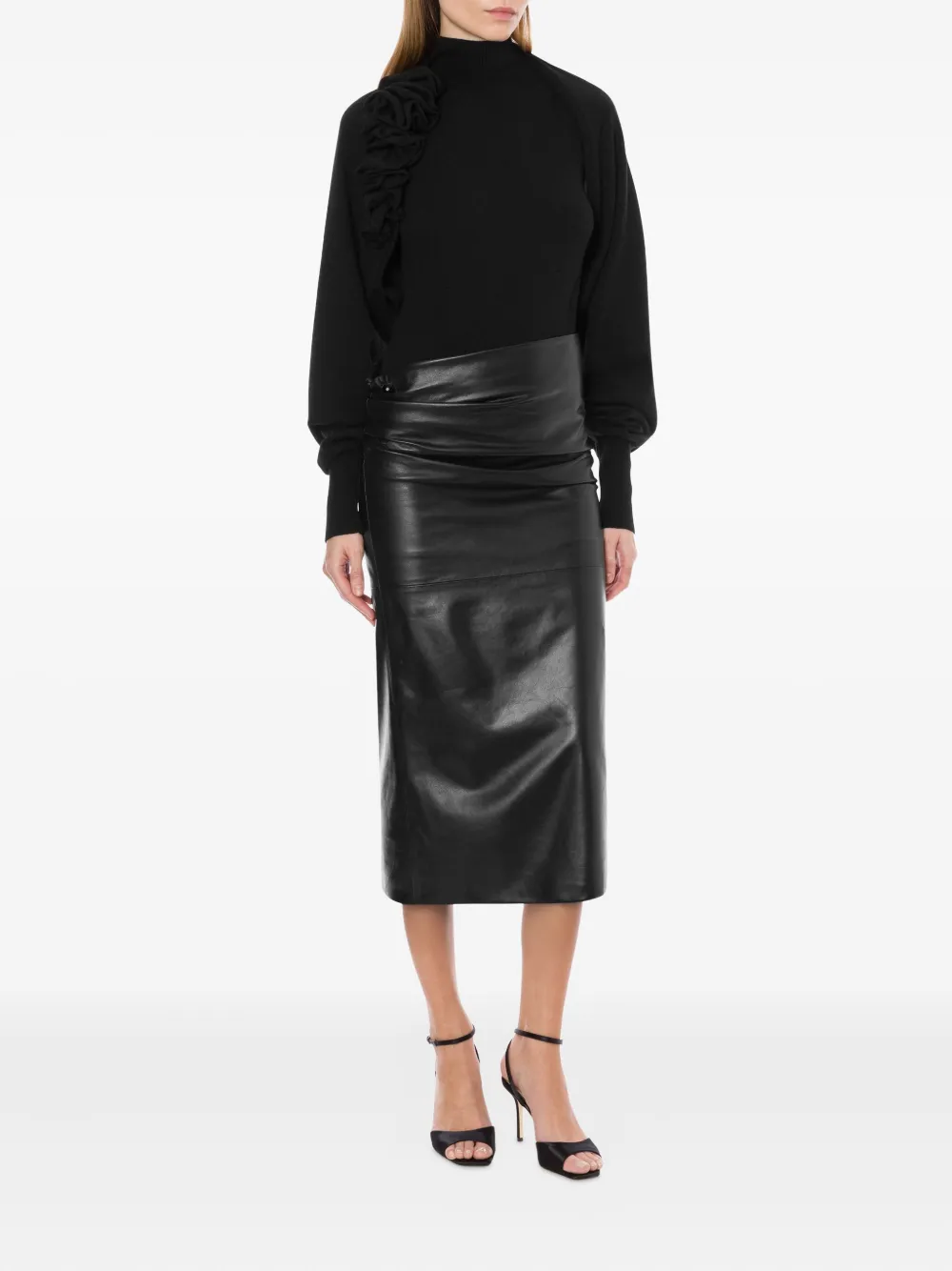 Alberta Ferretti Leren midi-rok - Zwart