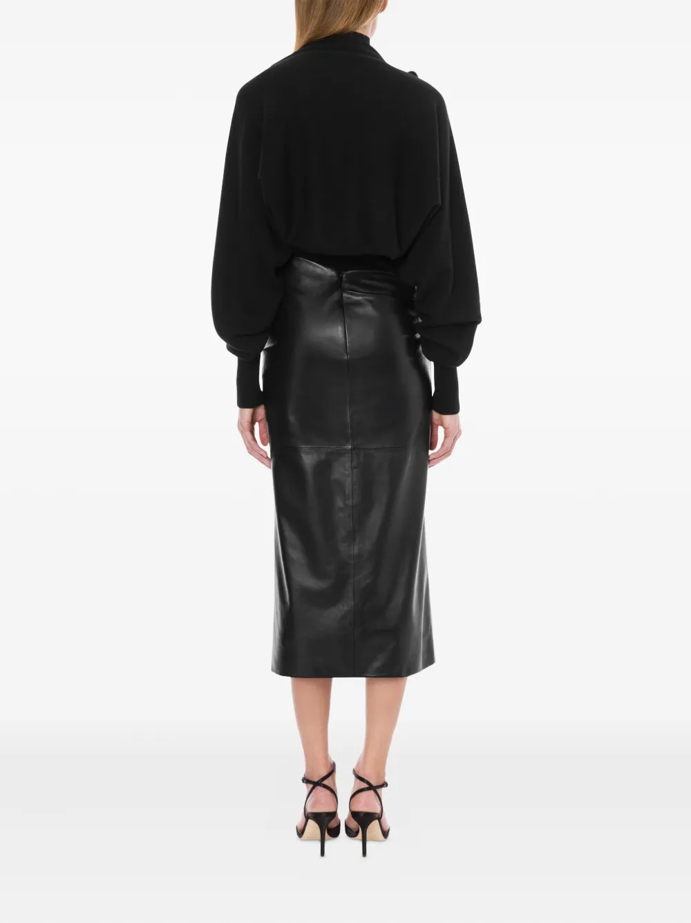 Alberta Ferretti Leren midi-rok Zwart