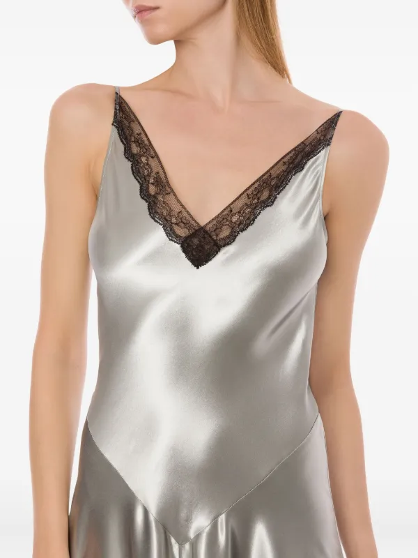 alberta ferretti silver dress Alberta Ferretti Lam silk blend tiered maxi dress|A040201290324