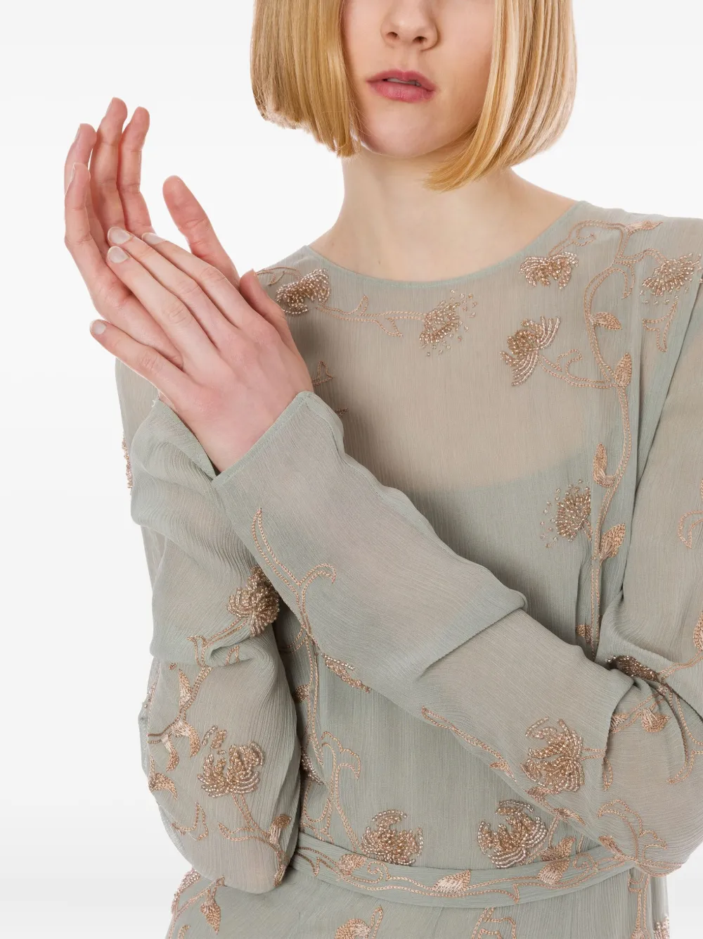 Alberta Ferretti Jurk met geborduurde bloemen Grijs
