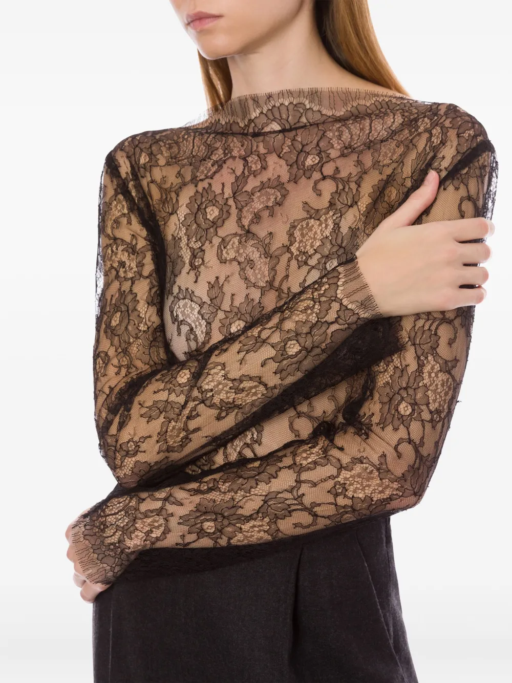 Alberta Ferretti Shirt met bloemenkant Zwart