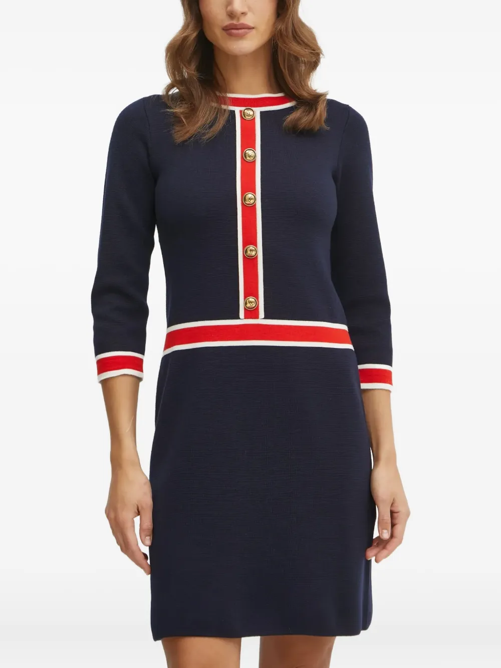 Luisa Spagnoli Button-embellished Stripe-detail Dress In Blue