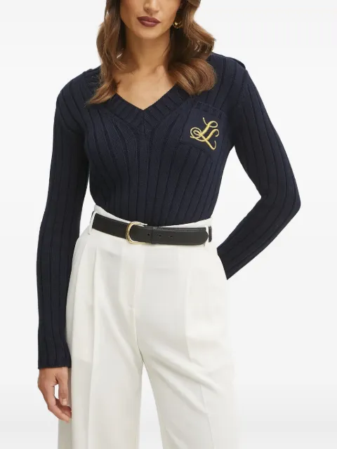 LUISA SPAGNOLI ribbed V-neck logo sweater