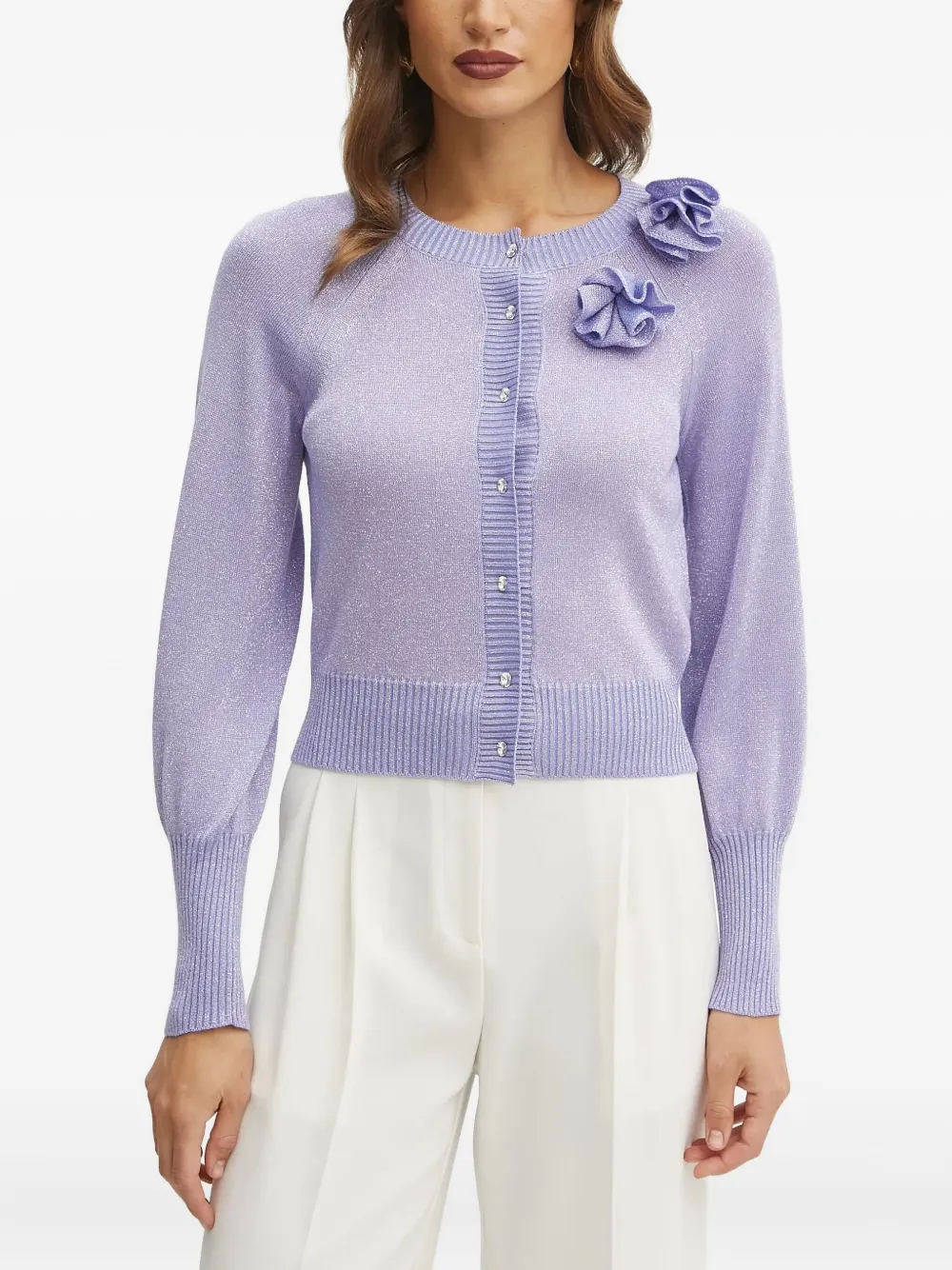 embellished-ruffle cardigan