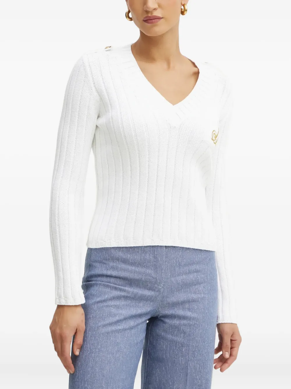 LUISA SPAGNOLI ribbed V-neck sweater | White | Image 1