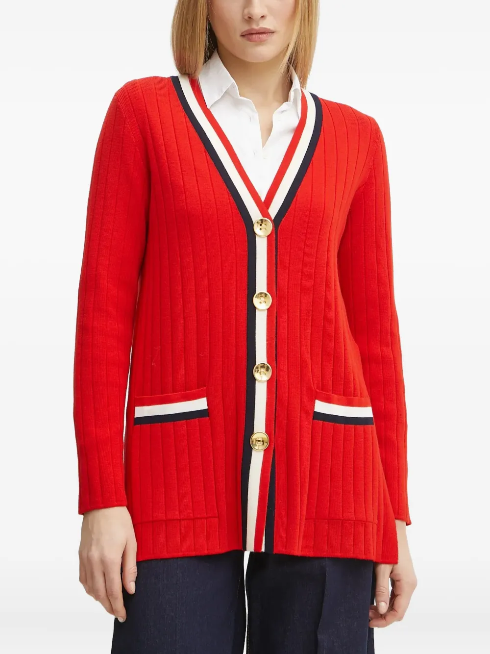 ribbed-knit button cardigan