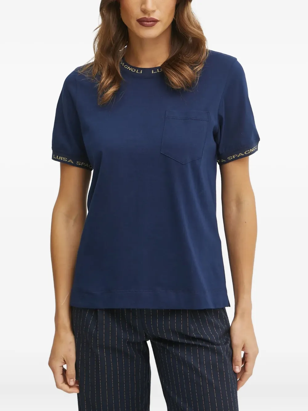 Luisa Spagnoli Logo-detail Pocket T-shirt In Blue