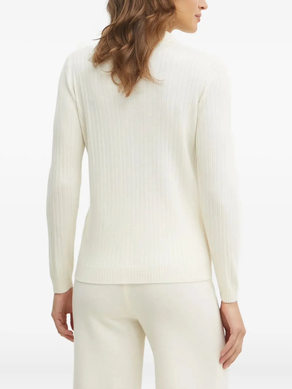 Luisa Spagnoli Ribbed Polo-neck Sweater In White