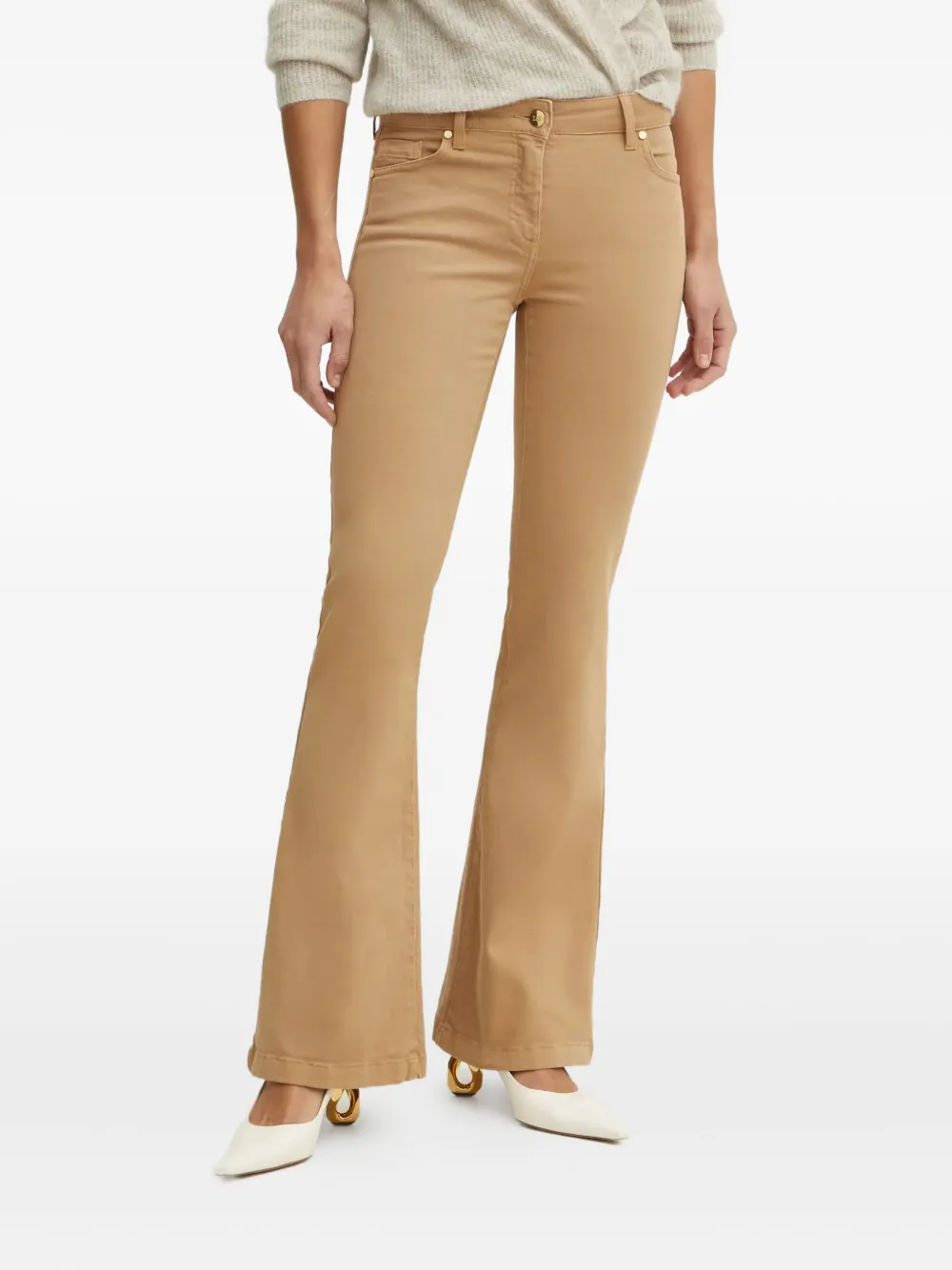 leather-patch flare jeans