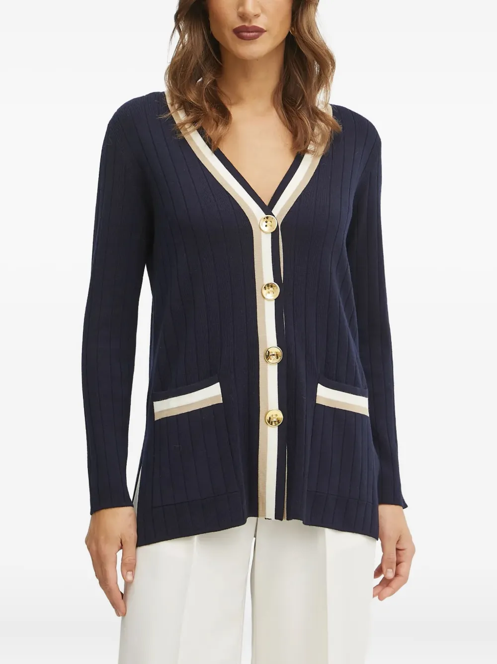 ribbed-knit striped cardigan