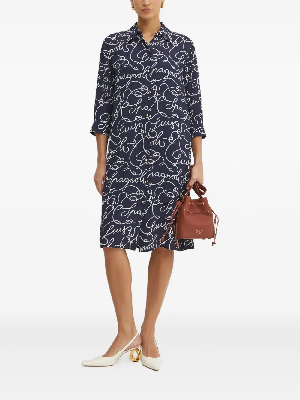 LUISA SPAGNOLI rope-print shirt mini dress - Blauw