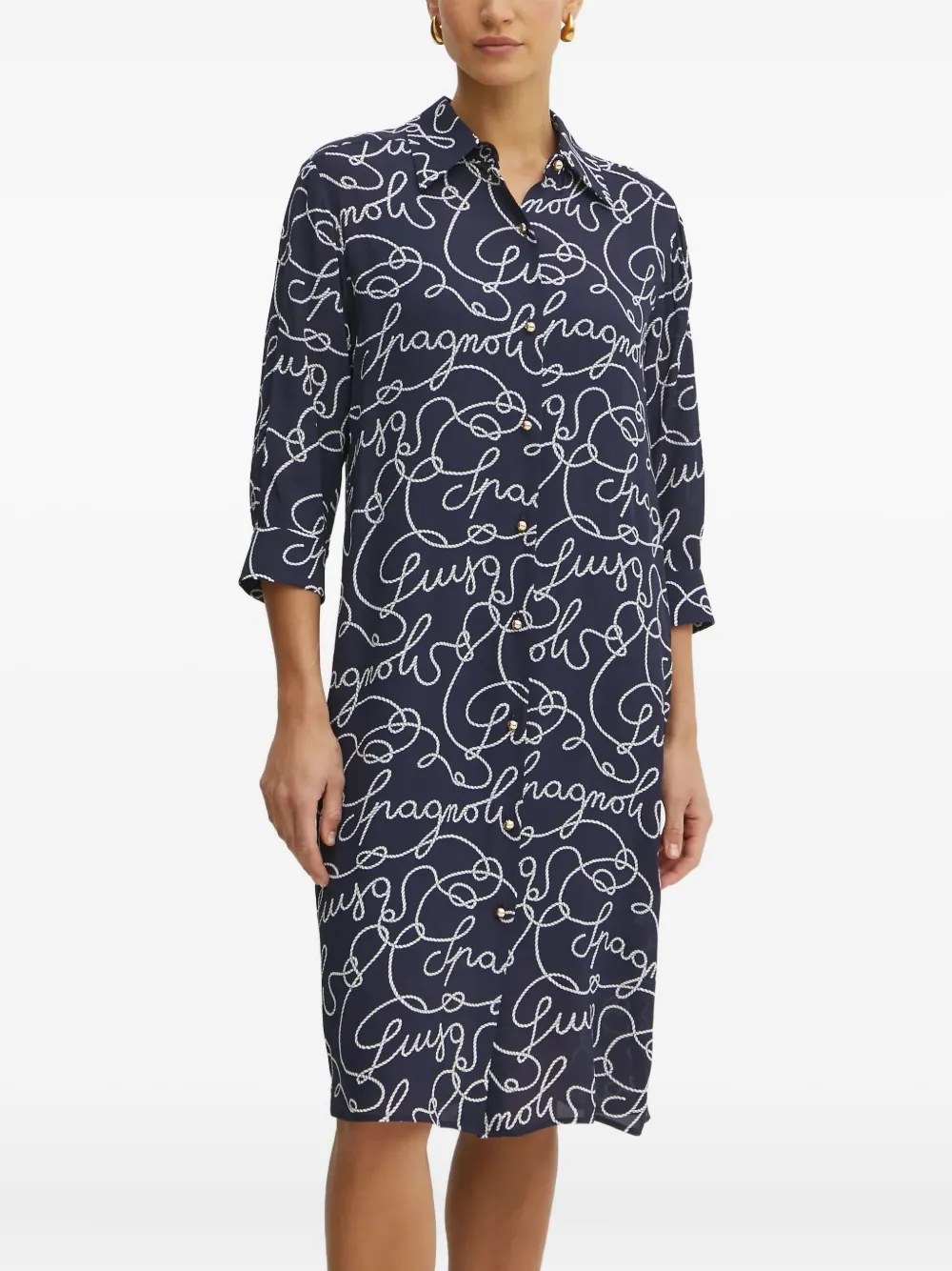rope-print shirt mini dress