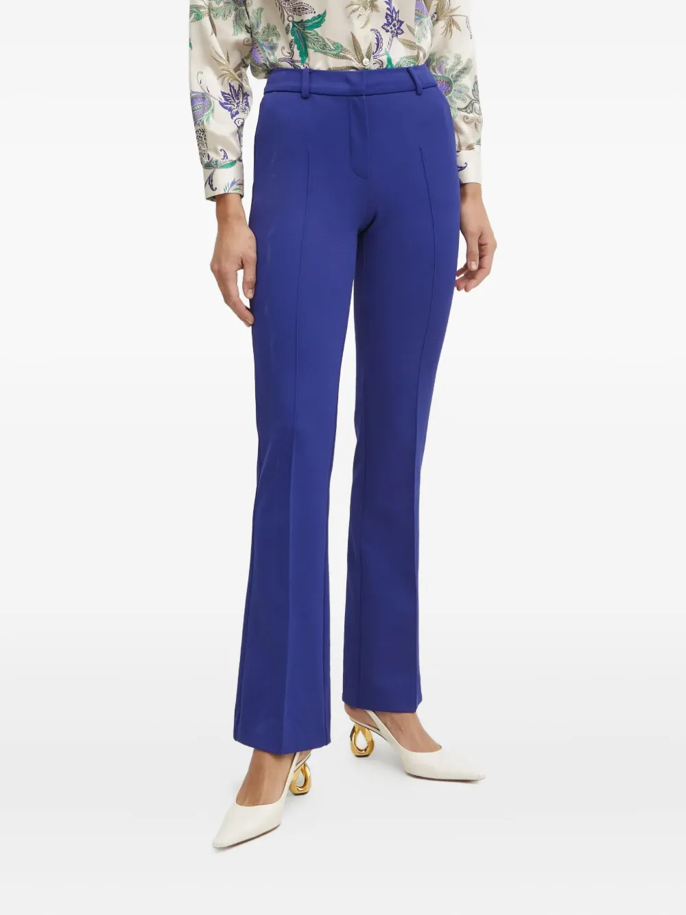 high-waisted flared trousers