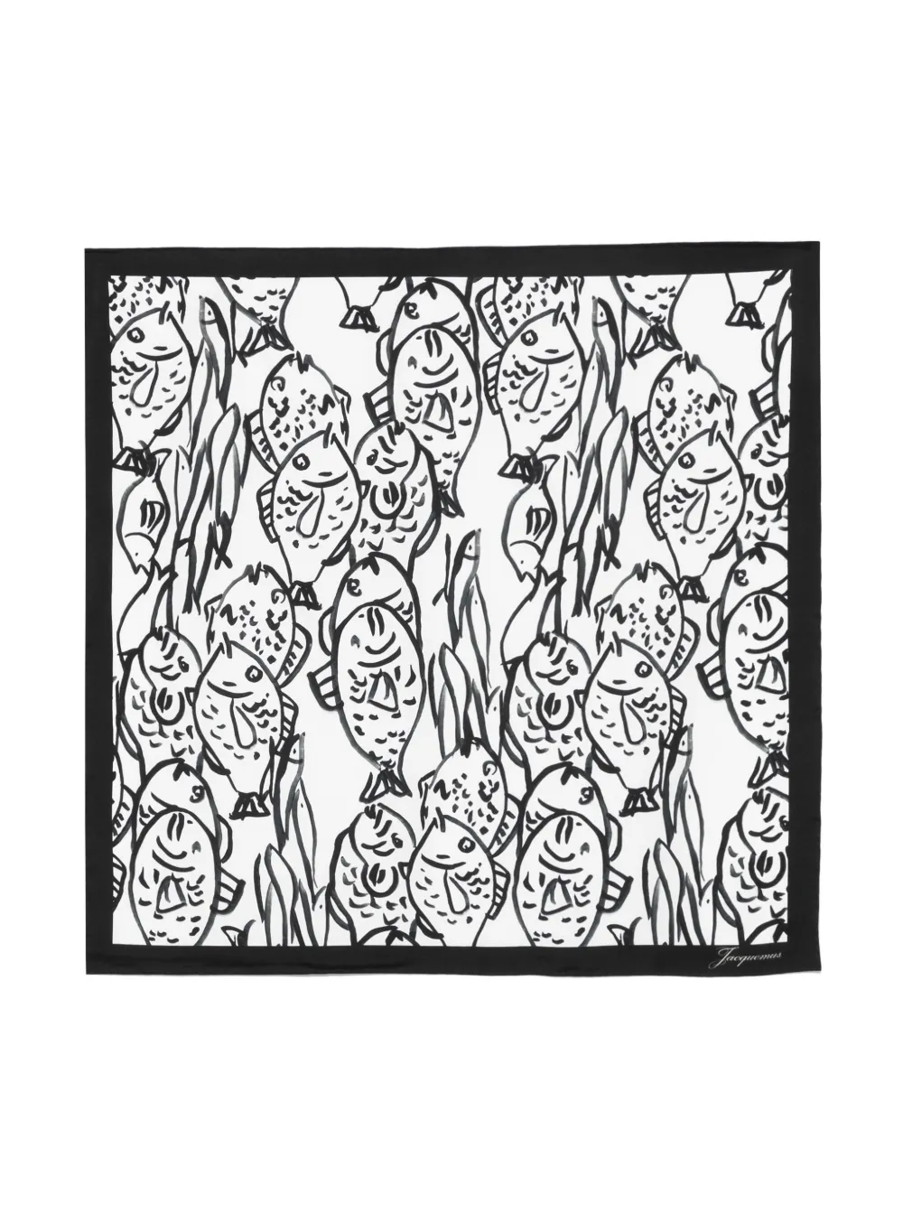 Jacquemus Le Bandana Poisson Square Silk Scarf In Black