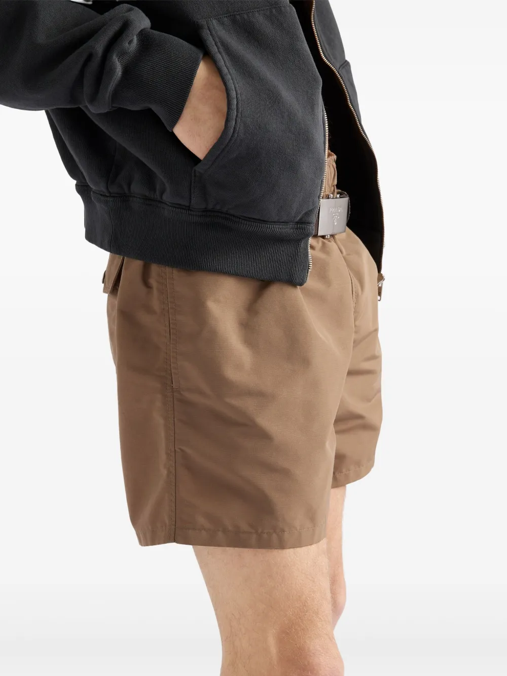 Prada Elasticated-waist Swim Shorts In Brown
